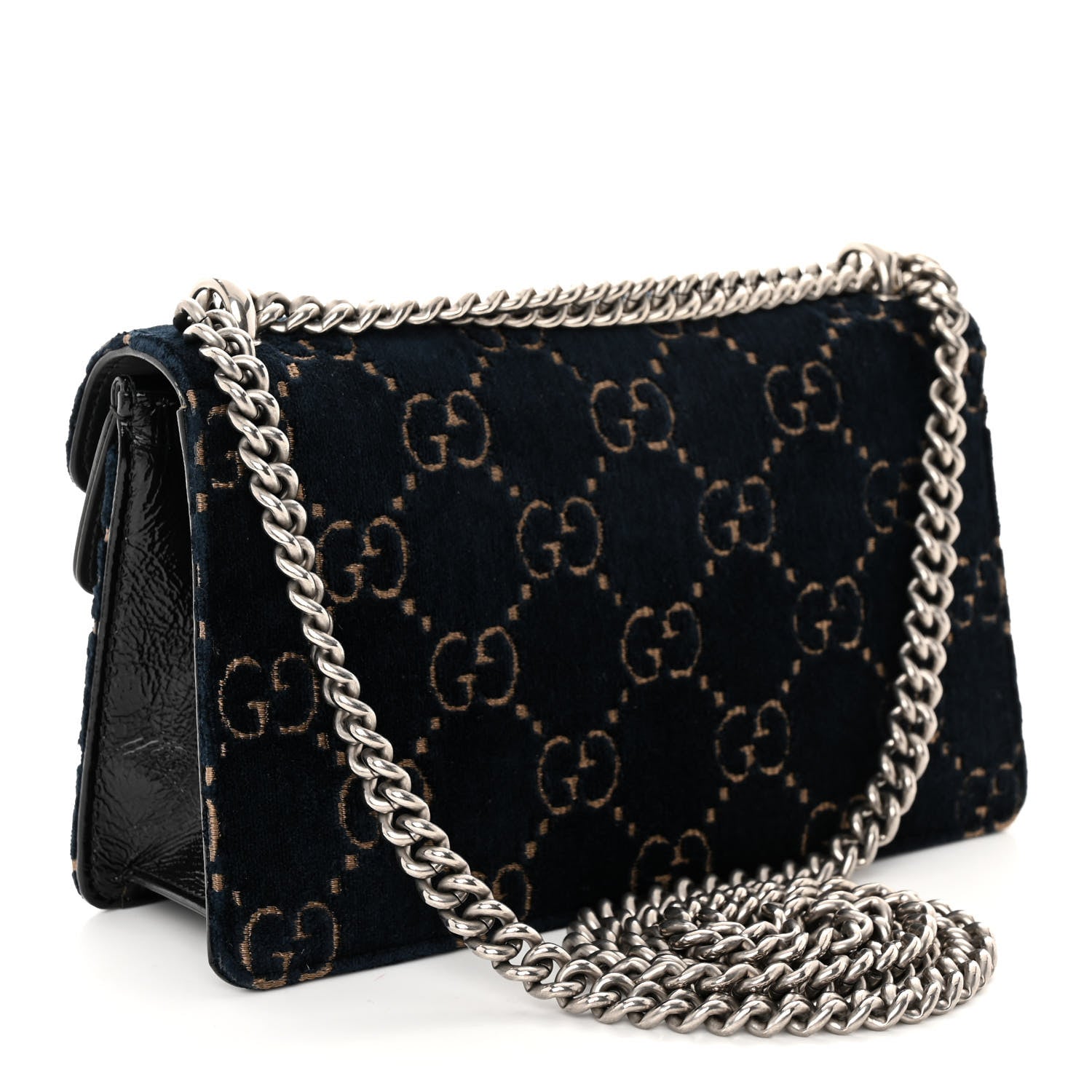Gucci Velvet Skipper Crystal GG Monogram Small Dionysus Shoulder Bag Blue Beige Black 3 of 9