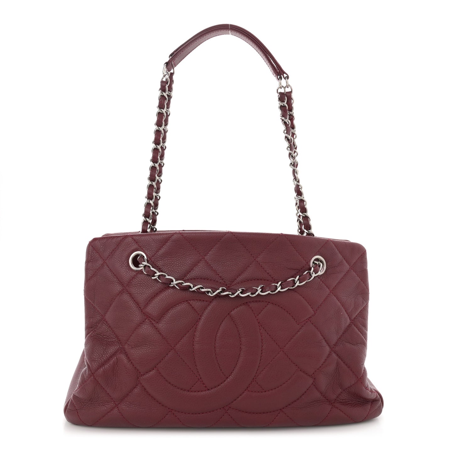 Caviar Quilted Large Timeless CC Soft Tote Dark Red