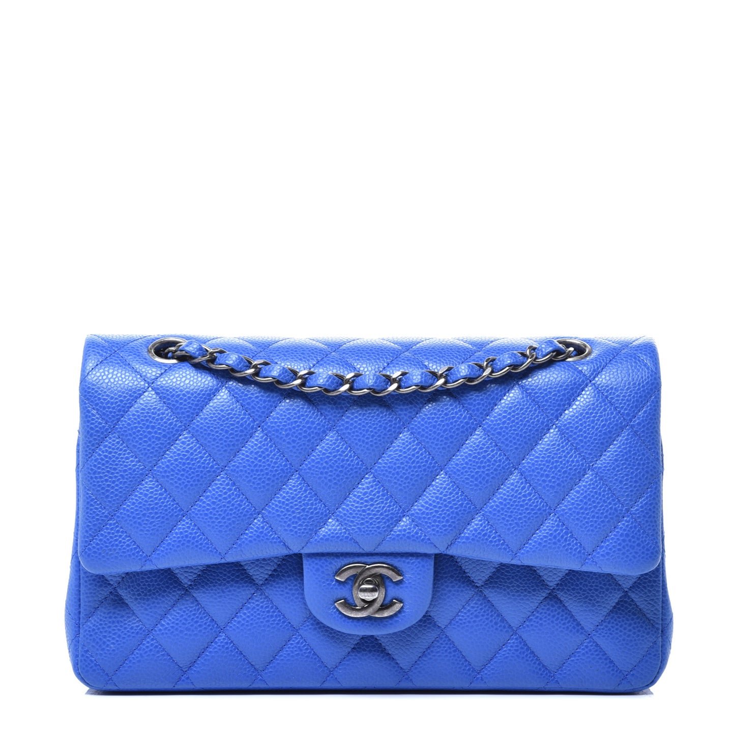 Caviar Quilted Medium Double Flap Blue