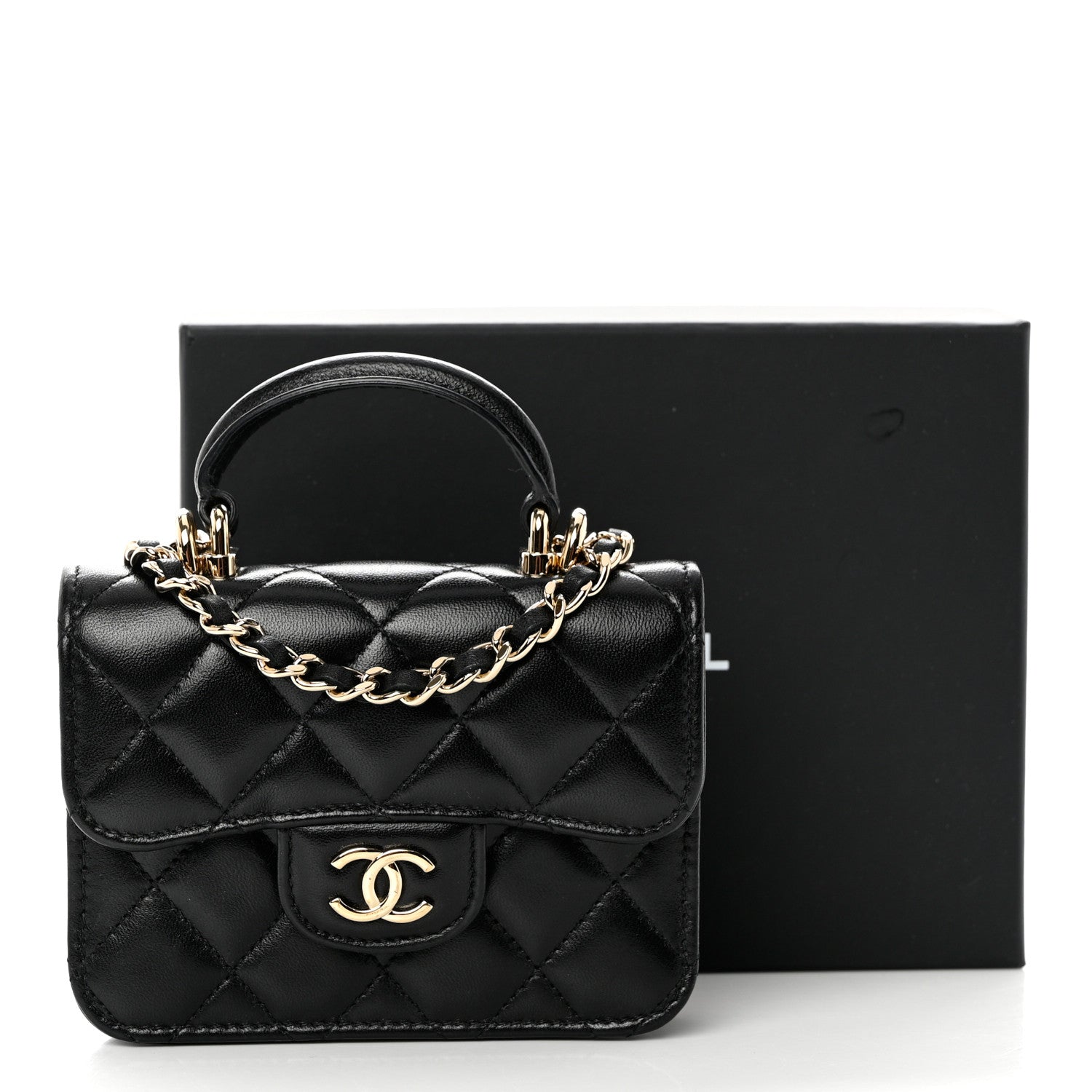 Chanel Lambskin Quilted Top Handle Flap Coin Purse With Chain Black 11 of 11