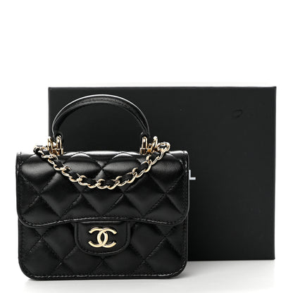 Chanel Lambskin Quilted Top Handle Flap Coin Purse With Chain Black 11 of 11