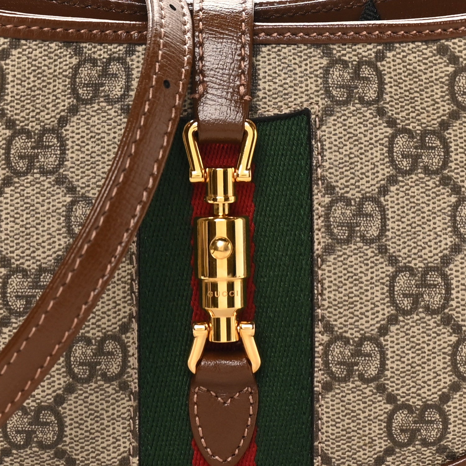 Gucci GG Supreme Monogram Azalea Calfskin Web Mini Jackie 1961 Hobo Beige Ebony Brown Sugar 7 of 9