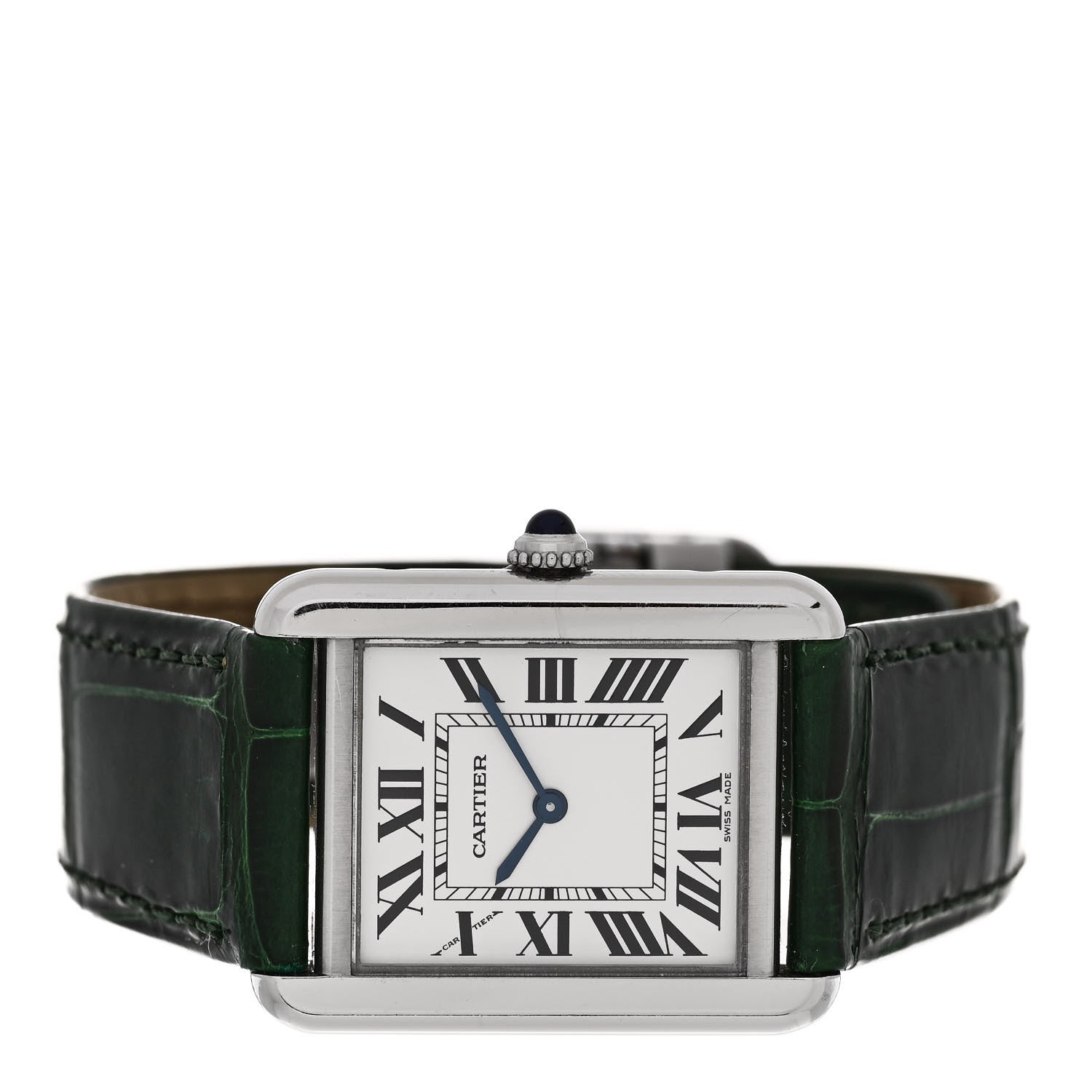 Cartier Stainless Steel Alligator 24mm Tank Solo Quartz Watch Green 2 of 4