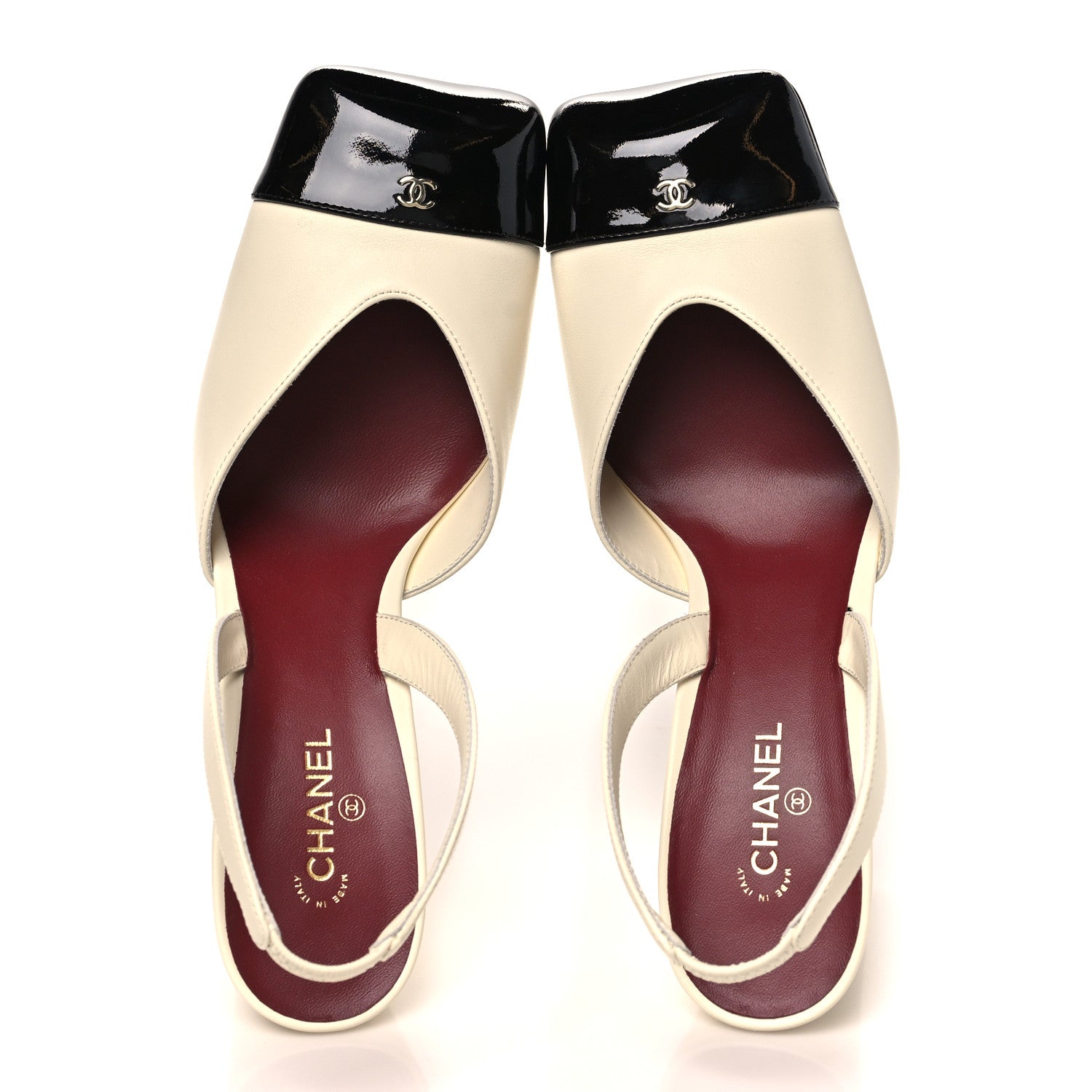 Chanel Lambskin Patent Calfskin Cap Toe CC Slingback Pumps 40 Ivory Black 2 of 10