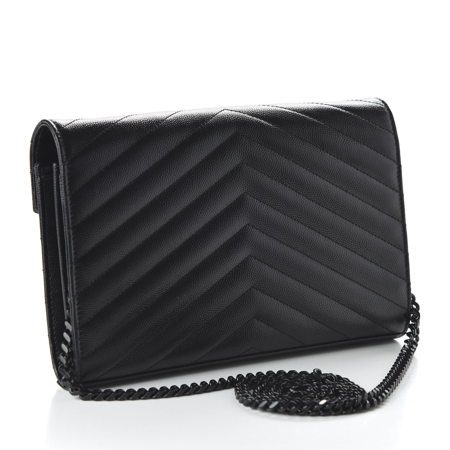 Grain De Poudre Matelasse Chevron Monogram Chain Wallet Black