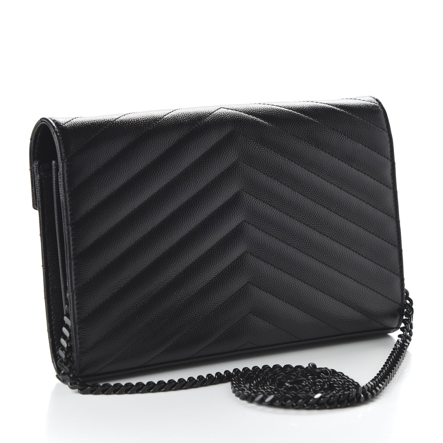 Saint Laurent Grain De Poudre Matelasse Chevron Monogram Chain Wallet Black 3 of 10