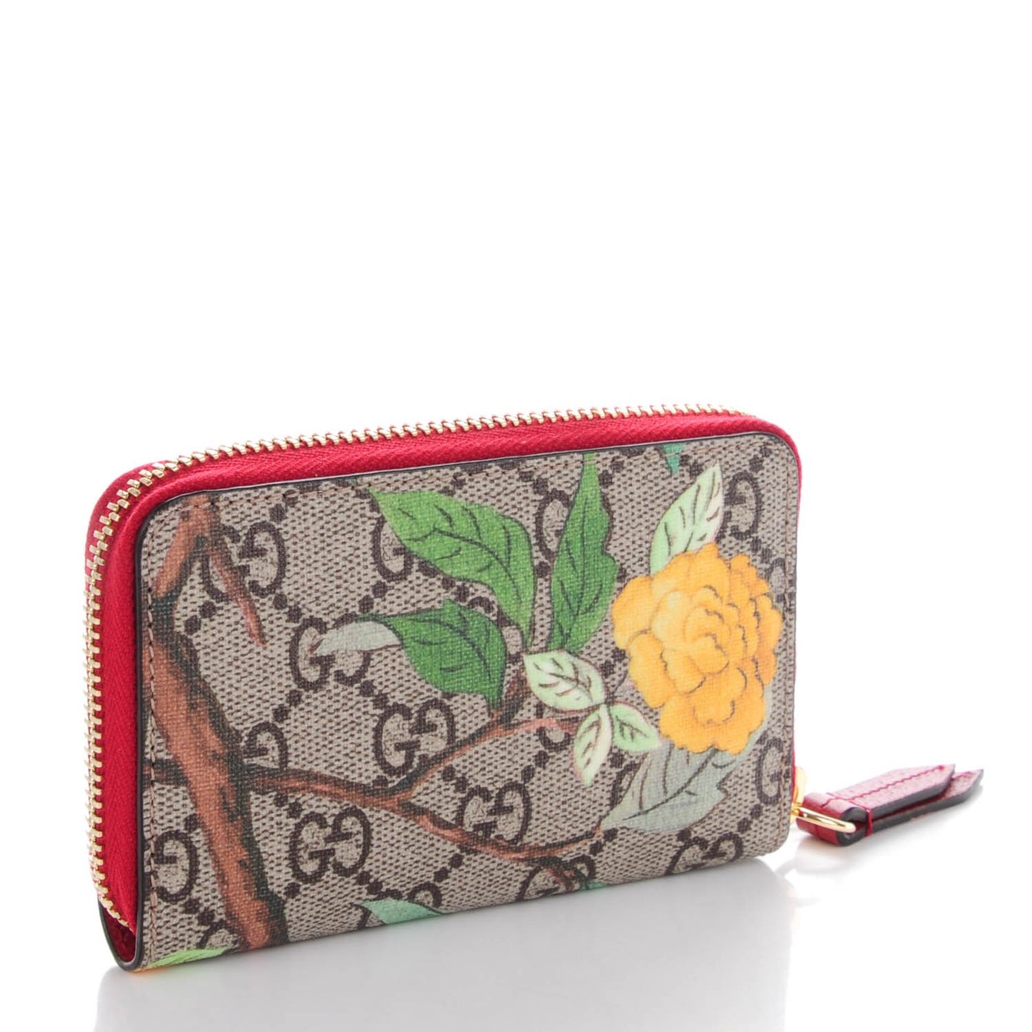 GG Supreme Monogram Tian Zip Around Card Case Wallet Beige Multicolor Red