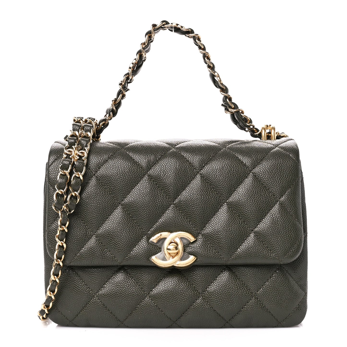 Caviar Quilted Mini Coco First Flap Khaki