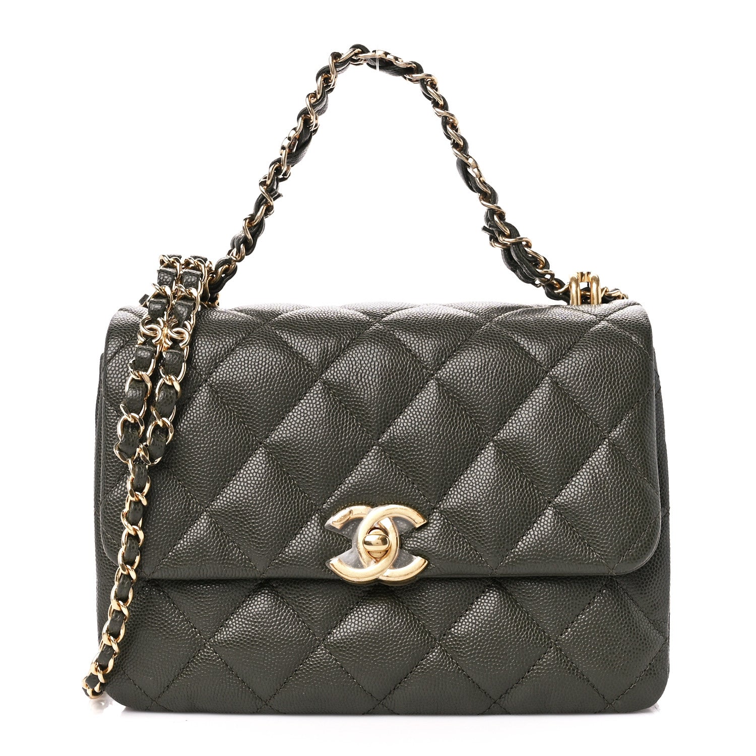 Chanel Caviar Quilted Mini Coco First Flap Khaki 1 of 10
