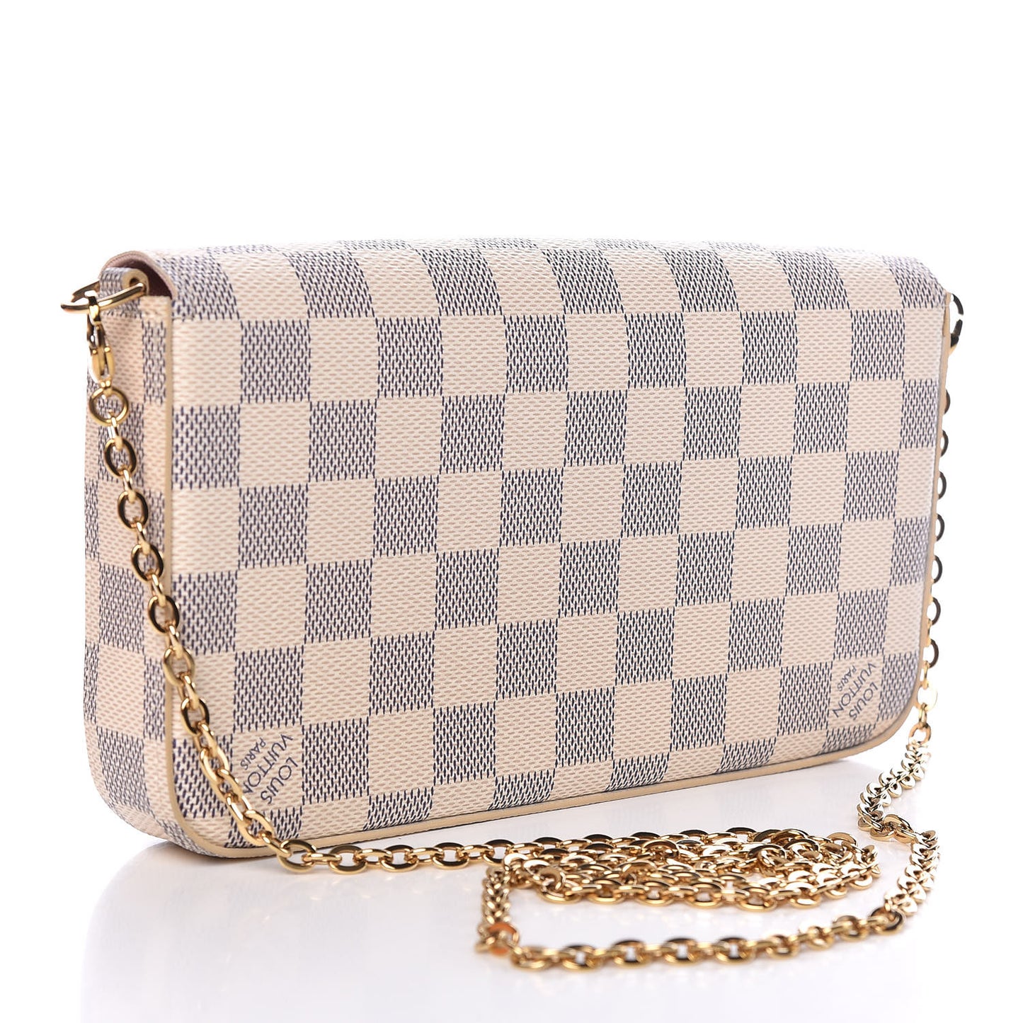 Damier Azur Pochette Felicie Chain Wallet Rose Ballerine