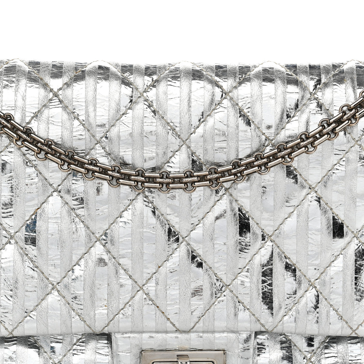 Chanel Metallic Calfskin Striped 2.55 Reissue 227 Silver 8 of 12