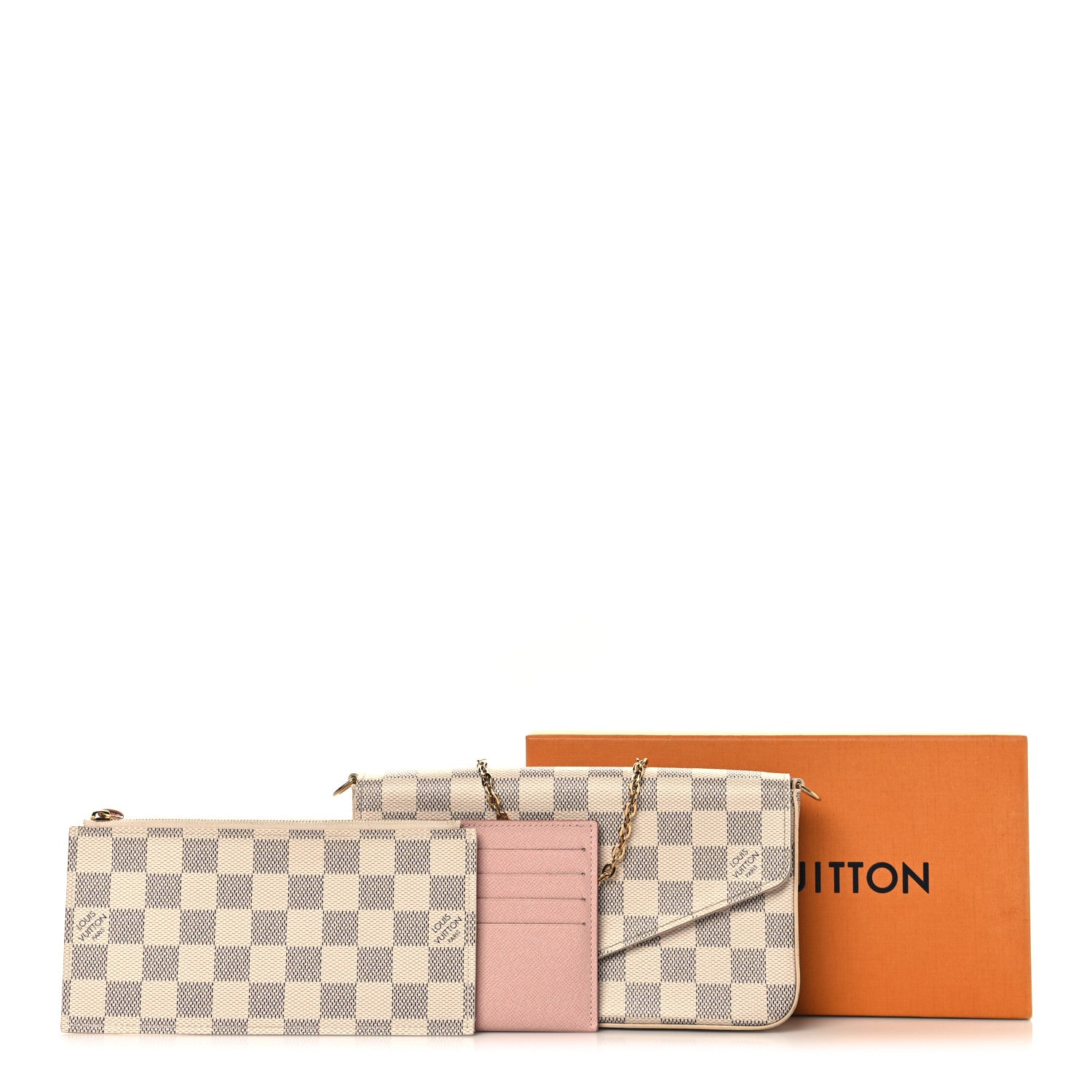 Louis Vuitton Damier Azur Pochette Felicie Chain Wallet Rose Ballerine 11 of 11