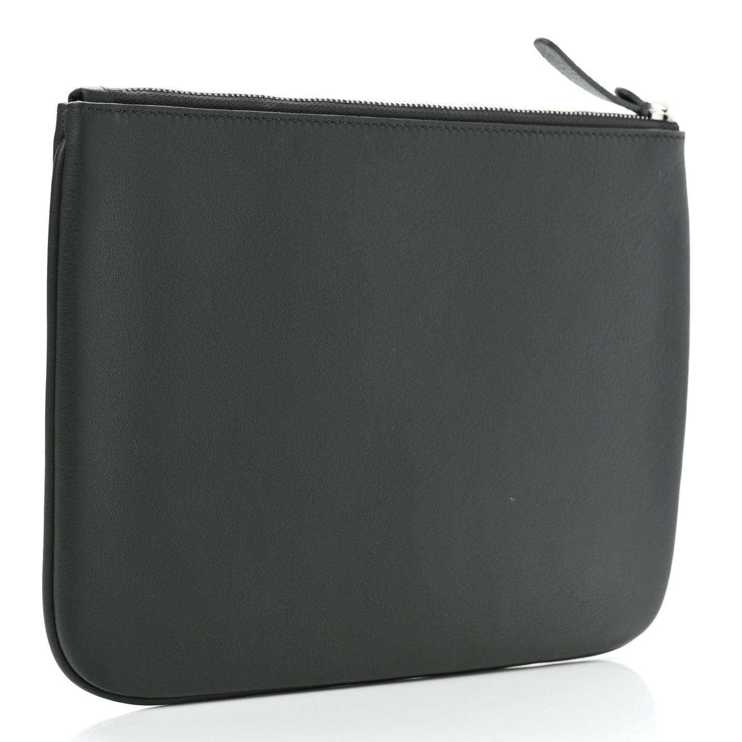 Calfskin Logo Zip Pouch Gris Fossile
