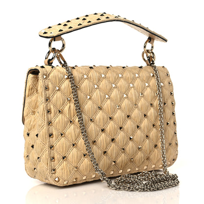 Valentino Garavani Raffia Lambskin Medium Rockstud Spike Shoulder Bag Naturale 2 of 8