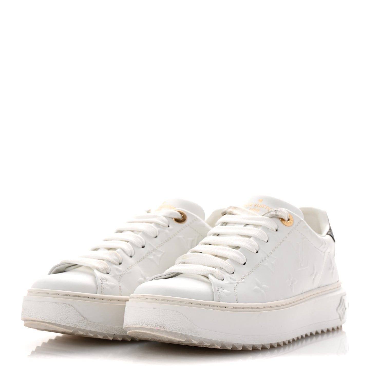 Lambskin Embossed Monogram Time Out Sneakers 36 White