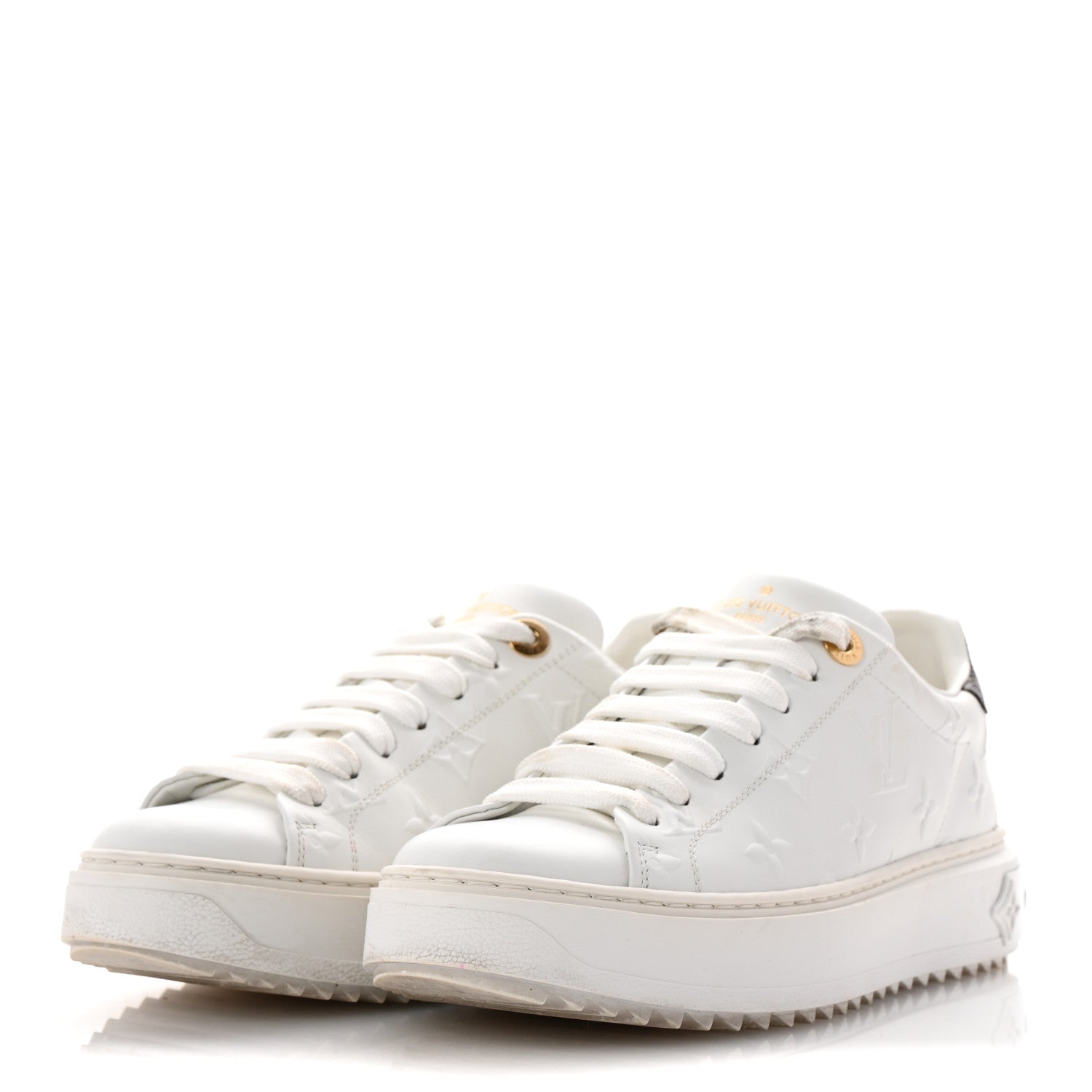 Louis Vuitton Lambskin Embossed Monogram Time Out Sneakers 36 White 4 of 10