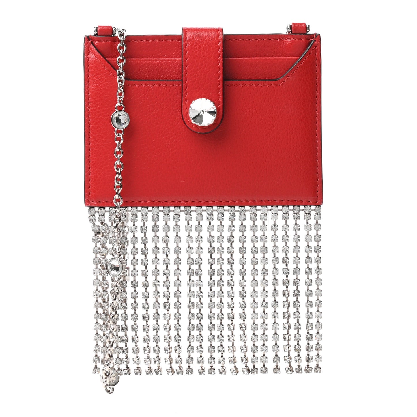Glace Calfskin Crystal Card Holder Fringe Crossbody Fuoco