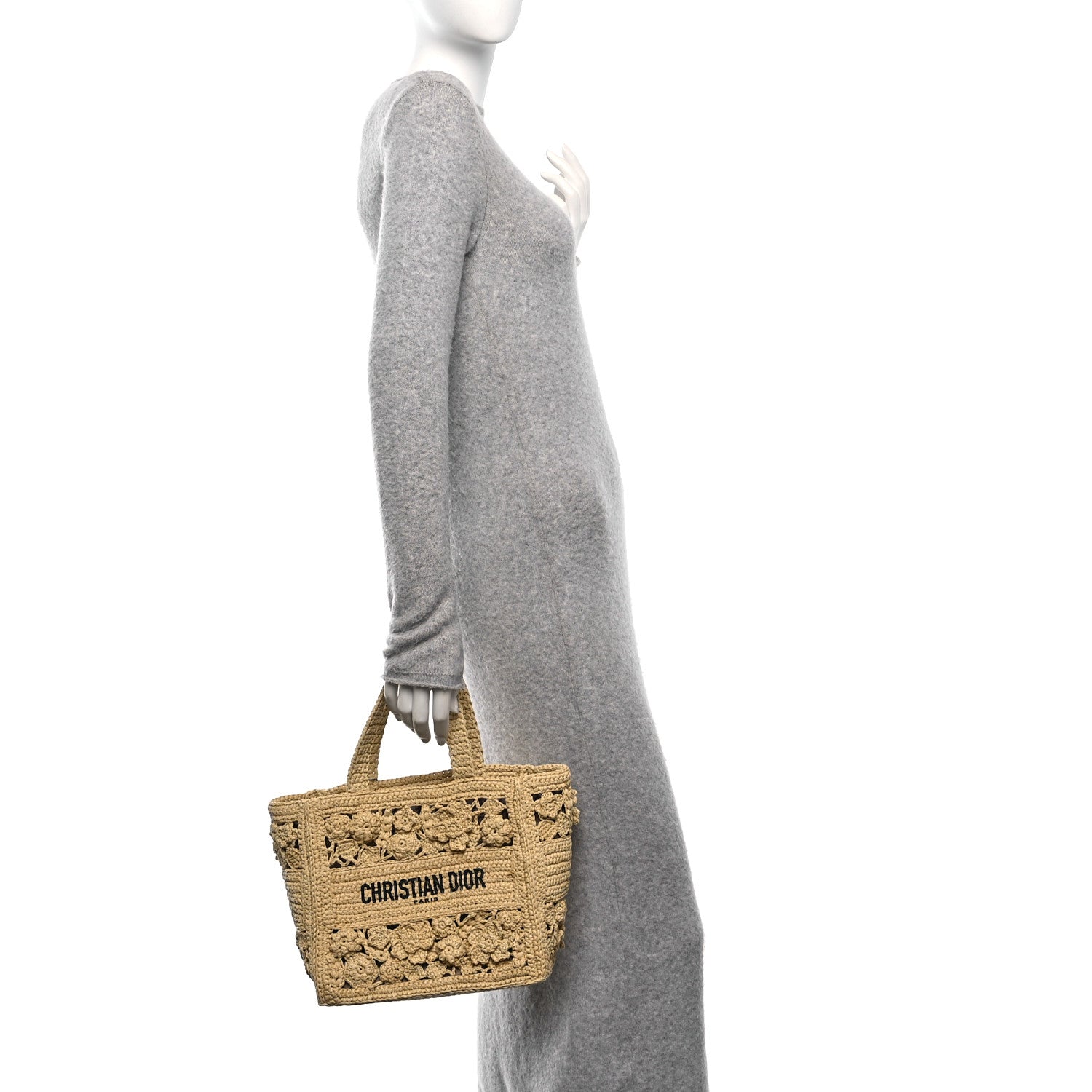 Christian Dior Woven Raffia Floral Embellished Small Book Tote Natural 2 of 12