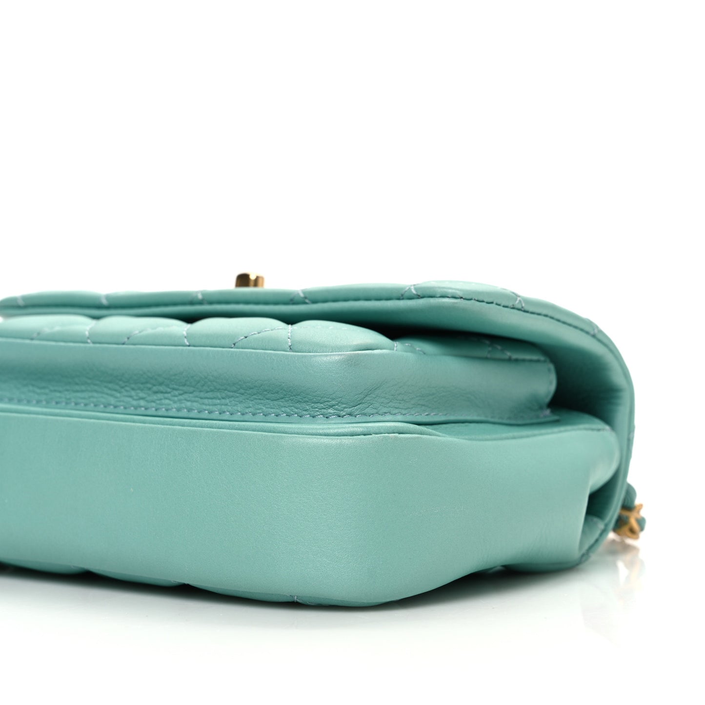 Calfskin Quilted Top Handle Flap Light Blue