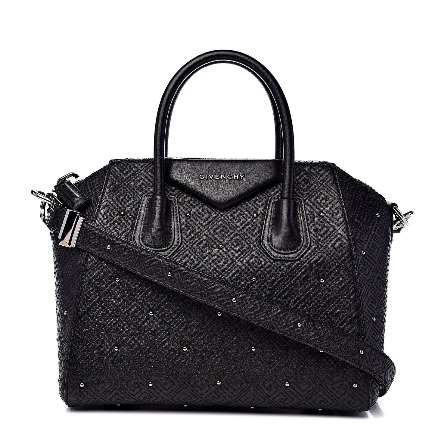 Lambskin Logo Embossed Small Studded Antigona Black