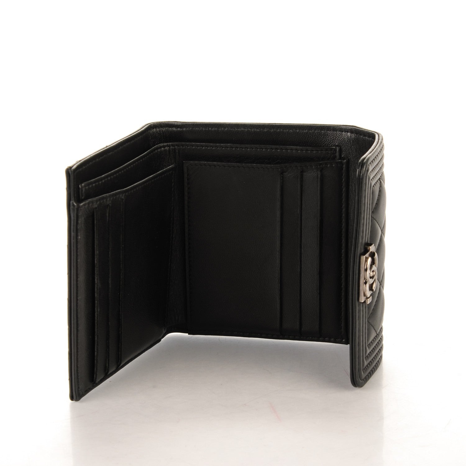 Chanel Lambskin Quilted Compact Boy Wallet Black 6 of 9