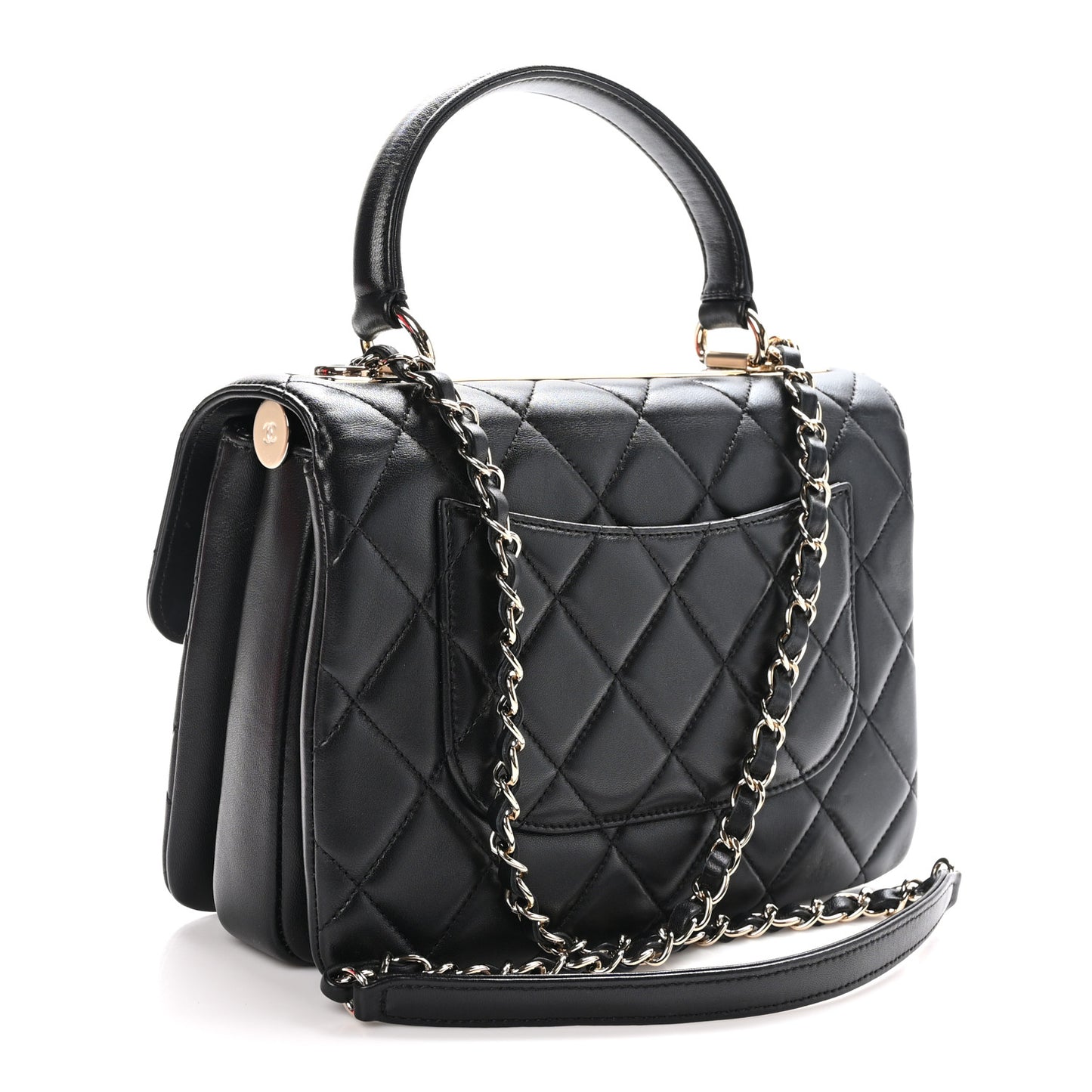 Lambskin Quilted Small Trendy CC Dual Handle Flap Bag Black