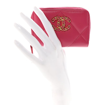 Chanel Shiny Goatskin Quilted Chanel 19 Zip Around Coin Purse Wallet Dark Pink 2 of 7