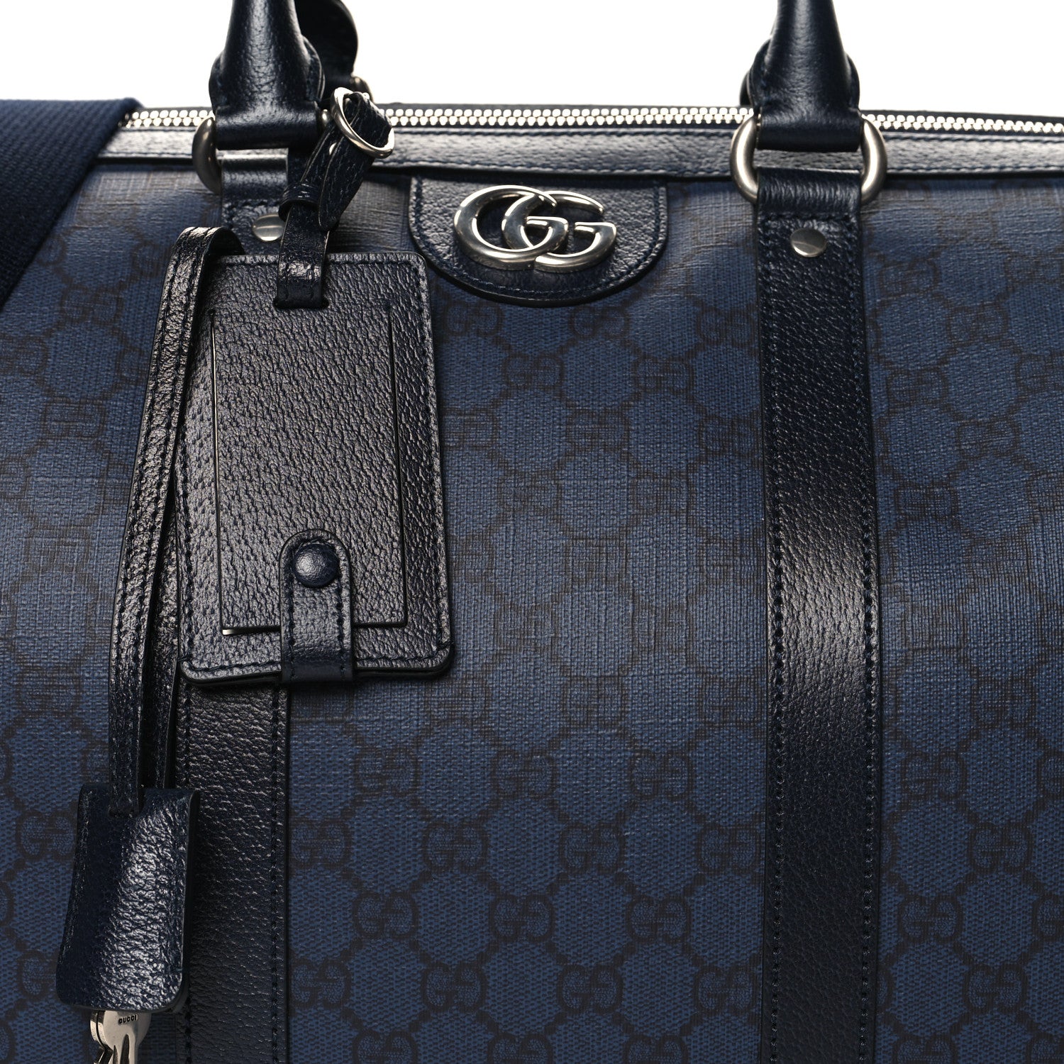 Gucci GG Supreme Monogram Textured Dollar Calfskin Medium Savoy Duffle Bag Blue Black 7 of 11