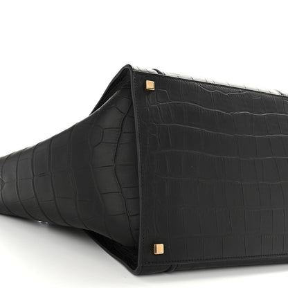 Celine Crocodile Embossed Calfskin Medium Phantom Luggage Black 8 of 9