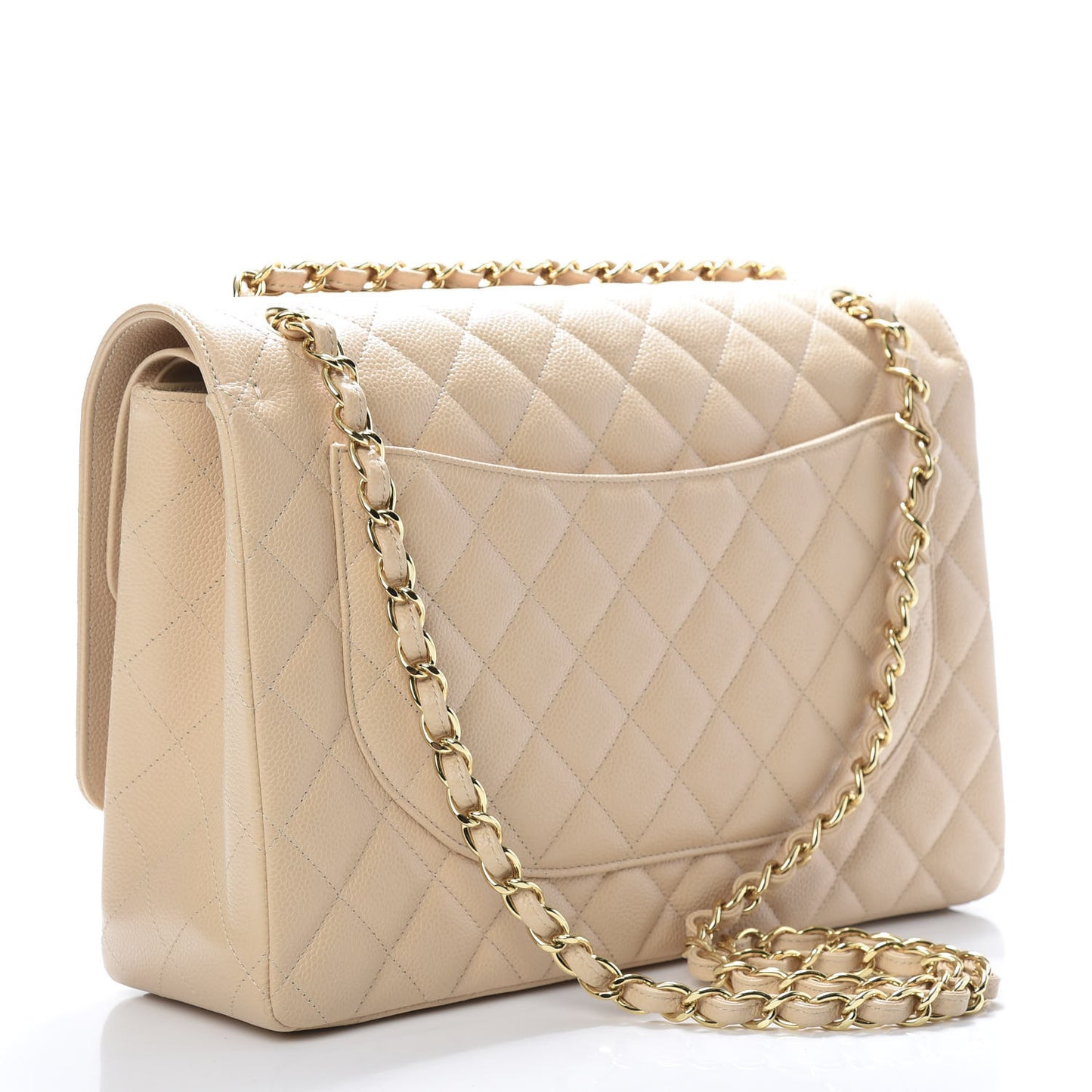 Caviar Quilted Maxi Double Flap Light Beige