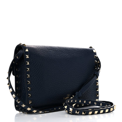 Valentino Garavani Pebbled Calfskin Medium Rockstud Flip Lock Crossbody Bag Navy 3 of 16