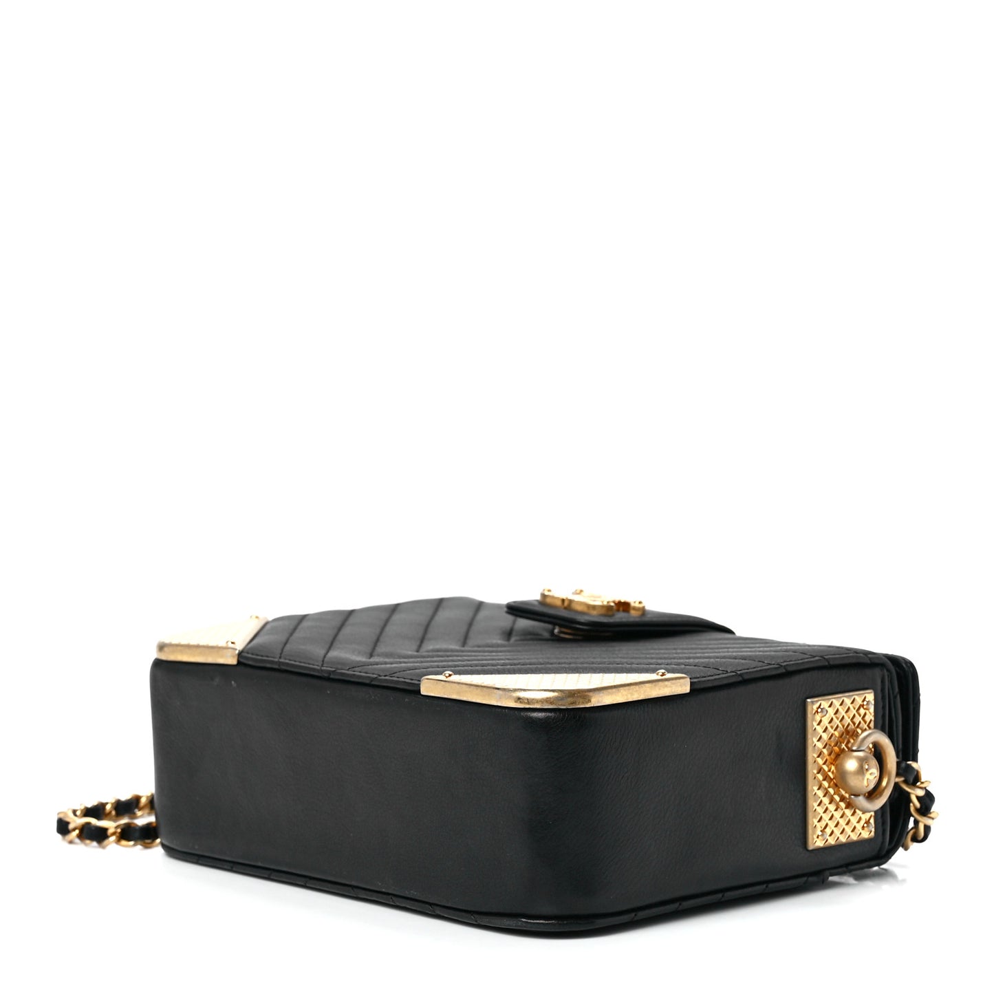Calfskin Chevron Quilted Rock The Corner Minaudiere Bag Black