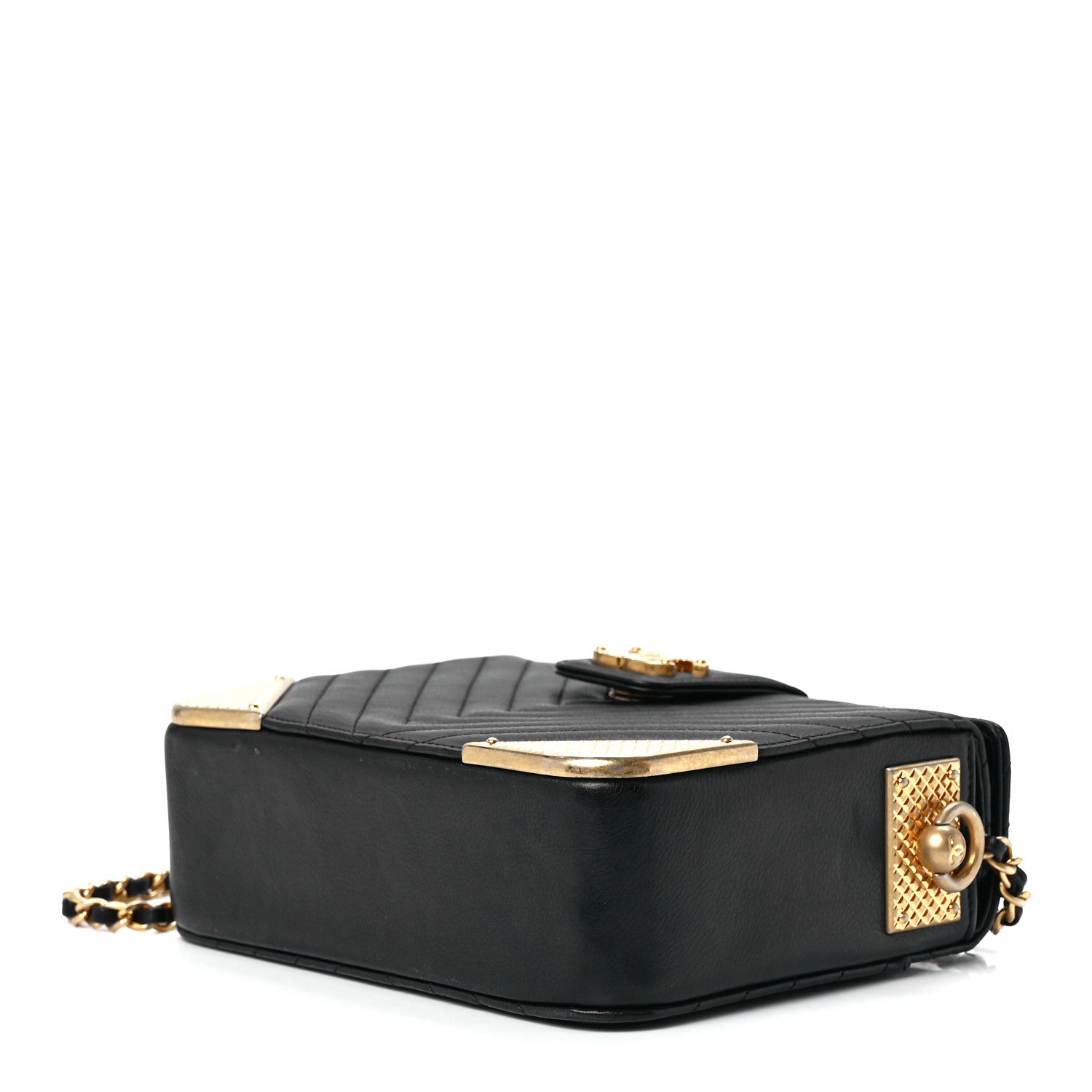 Chanel Calfskin Chevron Quilted Rock The Corner Minaudiere Bag Black 9 of 11