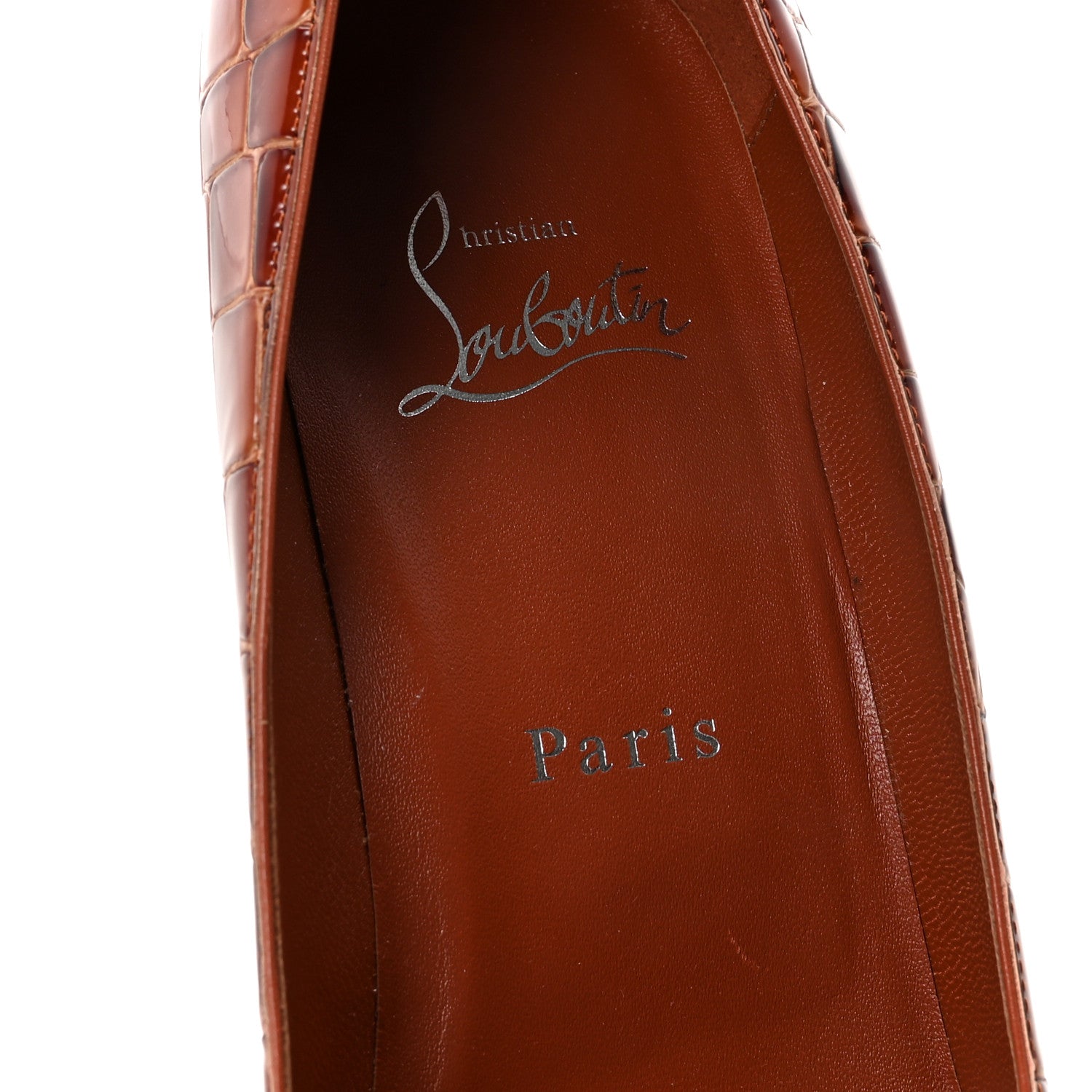 Christian Louboutin Calfskin Crocodile Embossed Kate 85 Pumps 38 Acajou 8 of 9