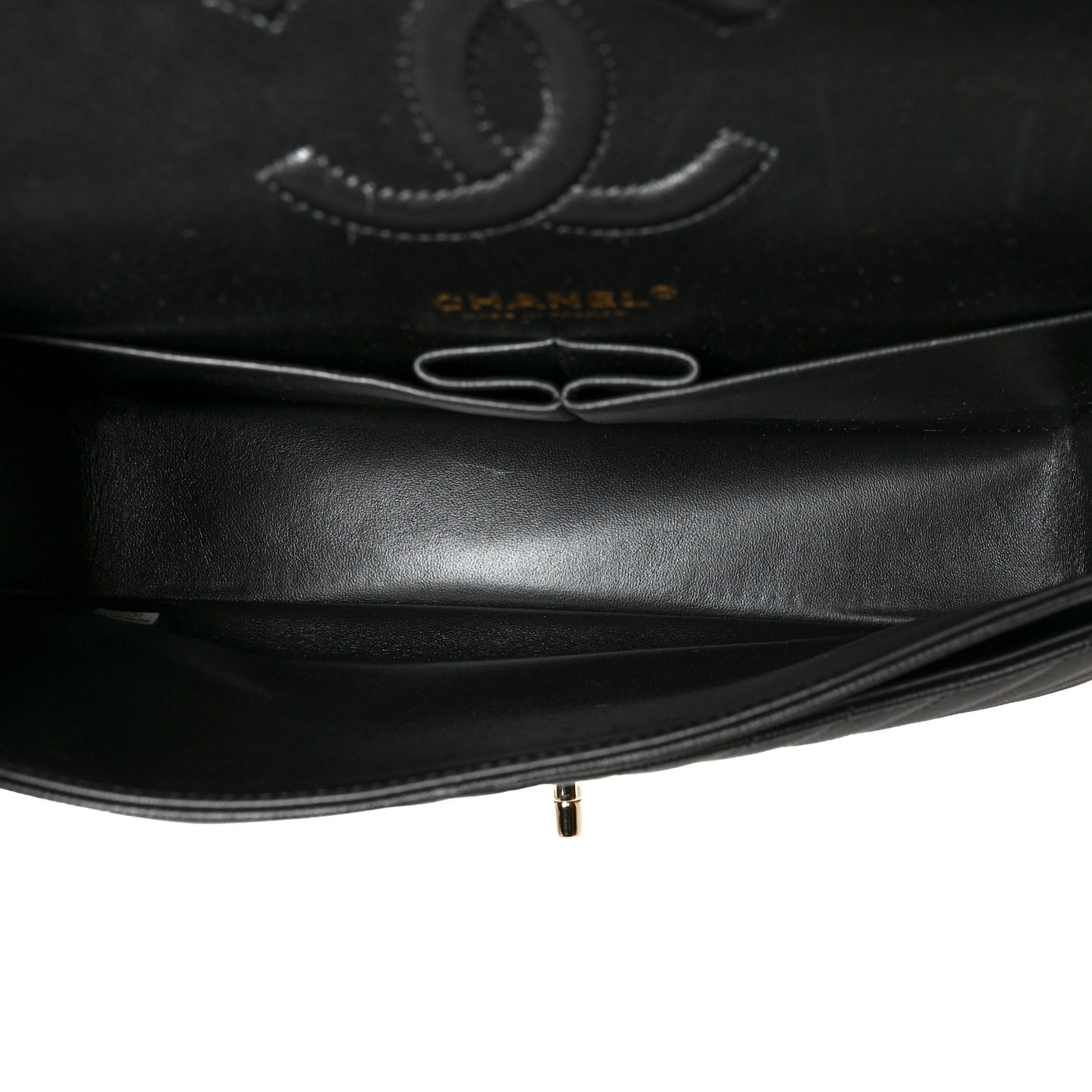 Caviar Chevron Quilted Medium Double Flap Black