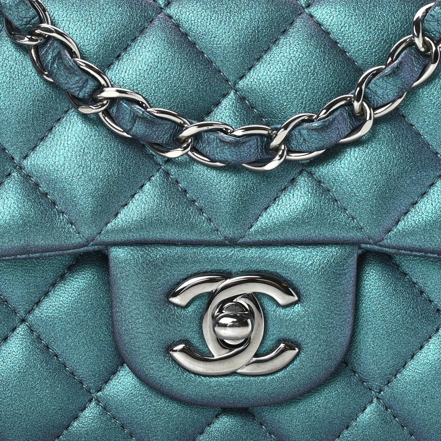 Chanel Iridescent Lambskin Quilted Mini Rectangular Flap Turquoise 8 of 11