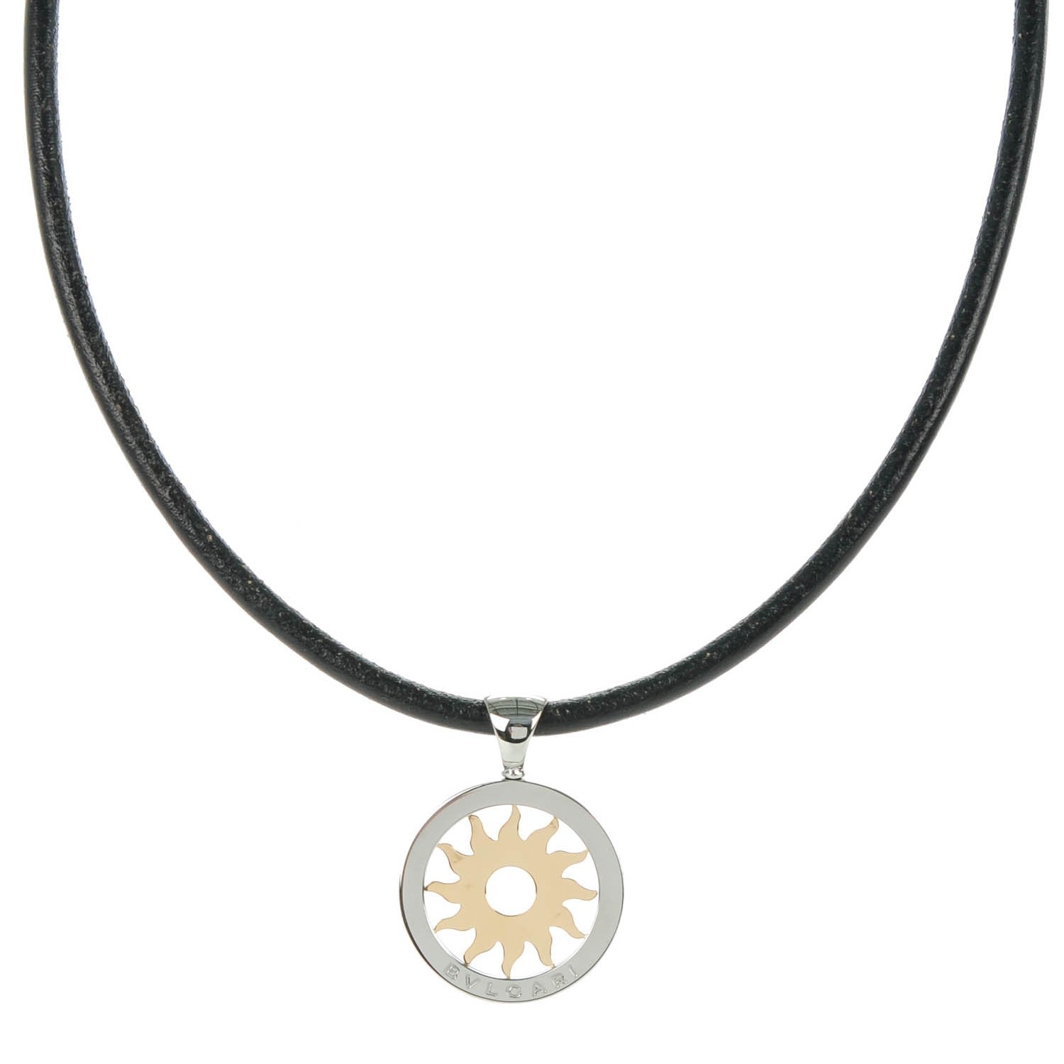 Bulgari 18K Yellow Gold Stainless Steel Tondo Sun Pendant Necklace 1 of 7