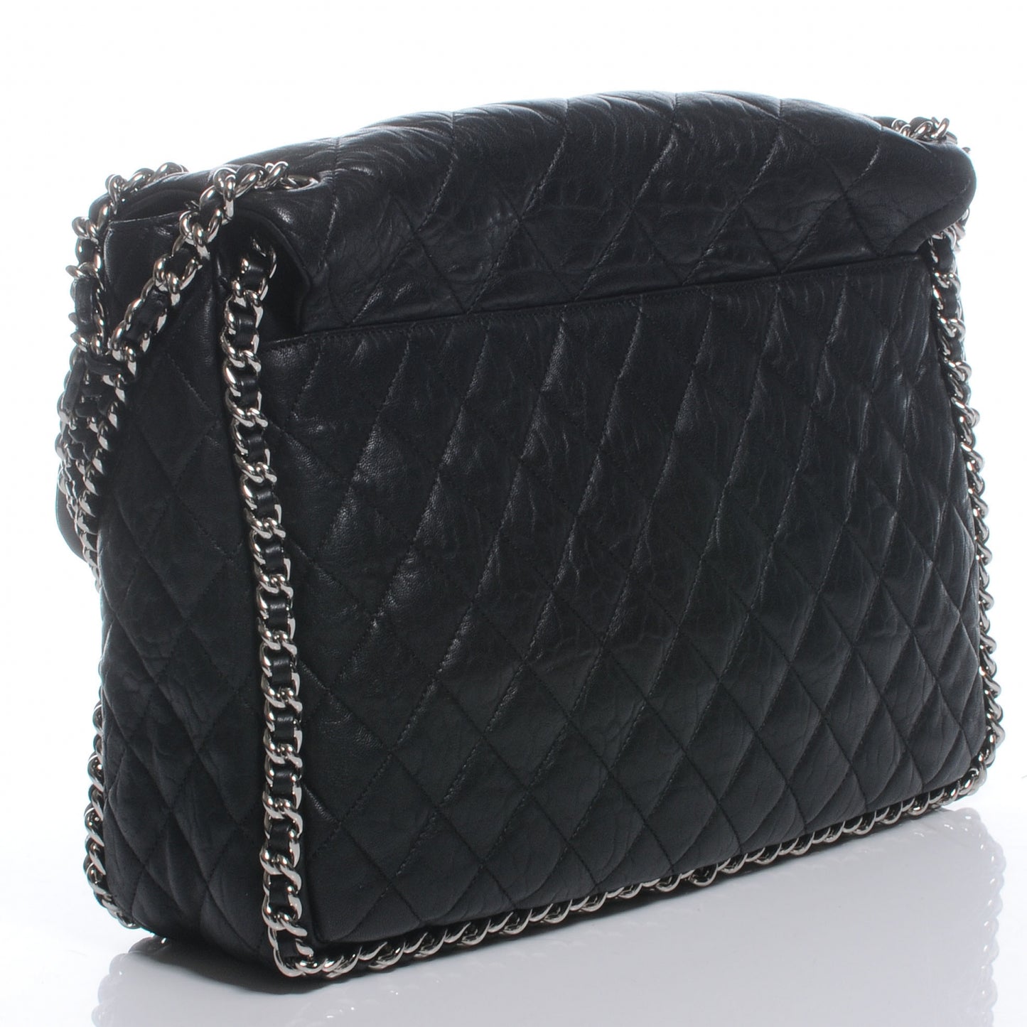 Washed Lambskin Chain Around Maxi Flap Bag Black
