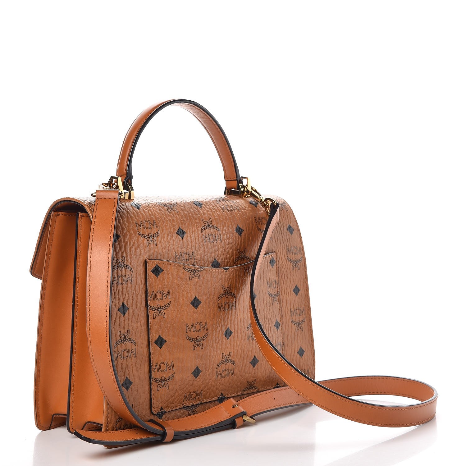 MCM Visetos Medium Patricia Pocket Satchel Cognac 3 of 10