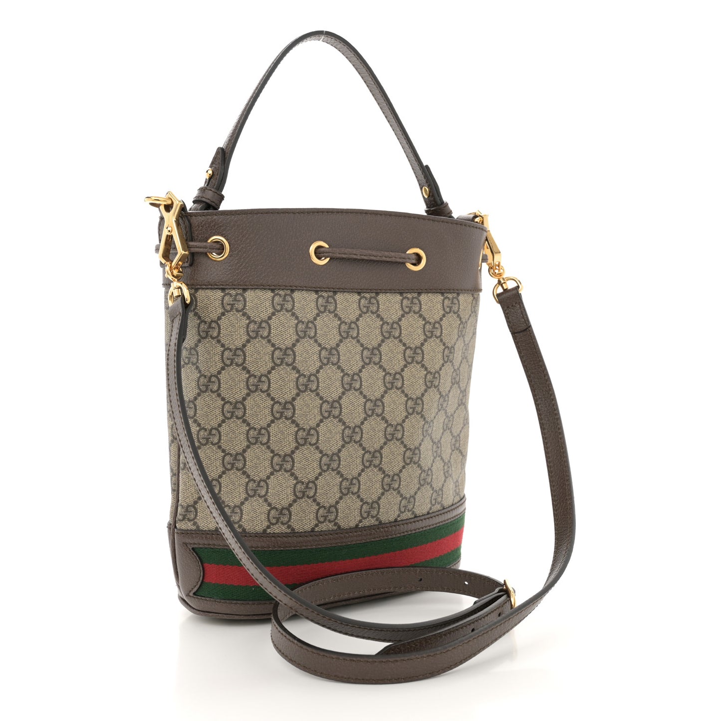 GG Supreme Monogram Web Small Ophidia Bucket Bag Brown