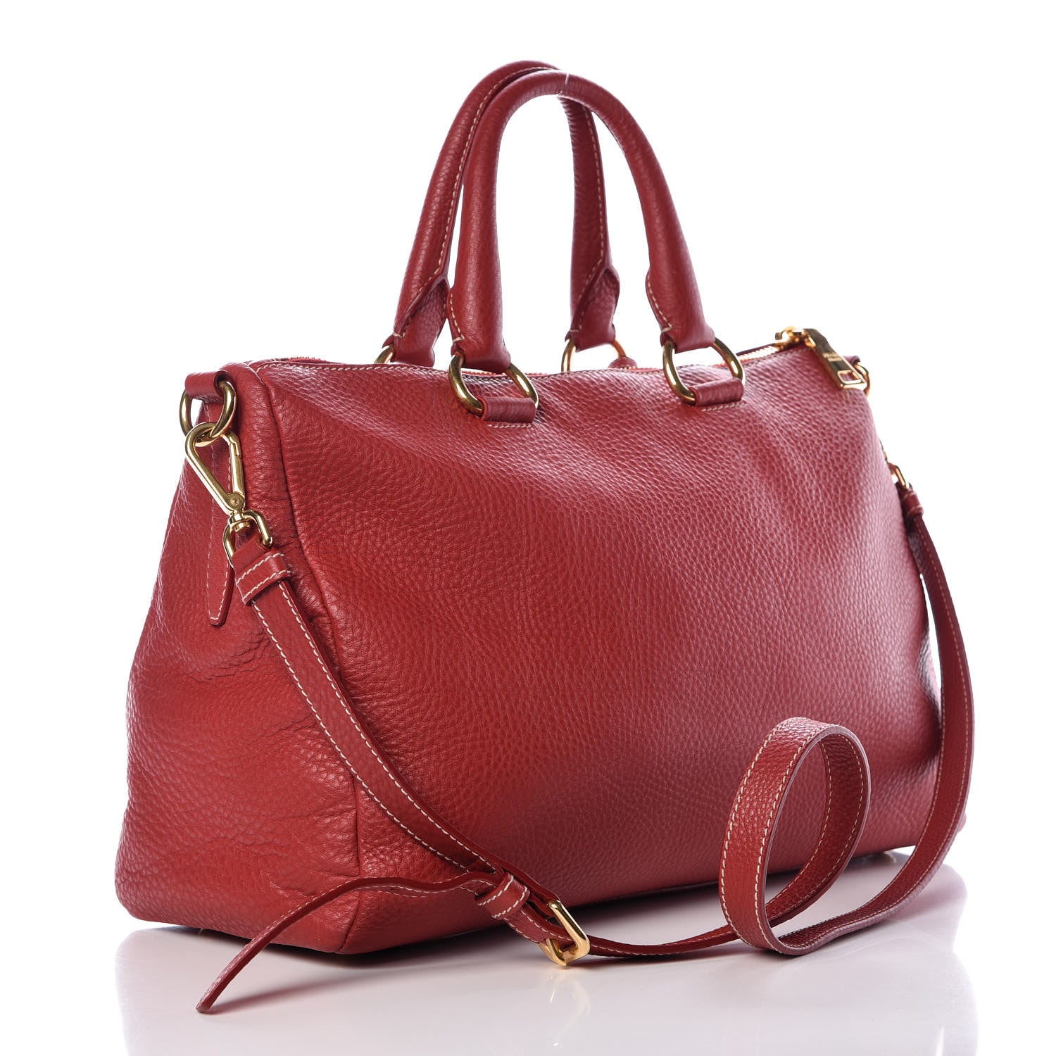 Prada Vitello Daino Top Handle Shoulder Bag Rosso 4 of 7