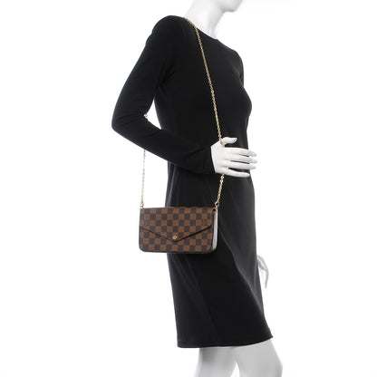 Louis Vuitton Damier Ebene Pochette Felicie Chain Wallet 2 of 11