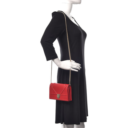 Christian Dior Grained Calfskin Diorama Wallet on Chain Pouch Red 2 of 10