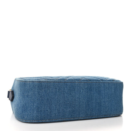 Gucci Denim Matelasse Small Pearly GG Marmont Chain Shoulder Bag Blue 4 of 10