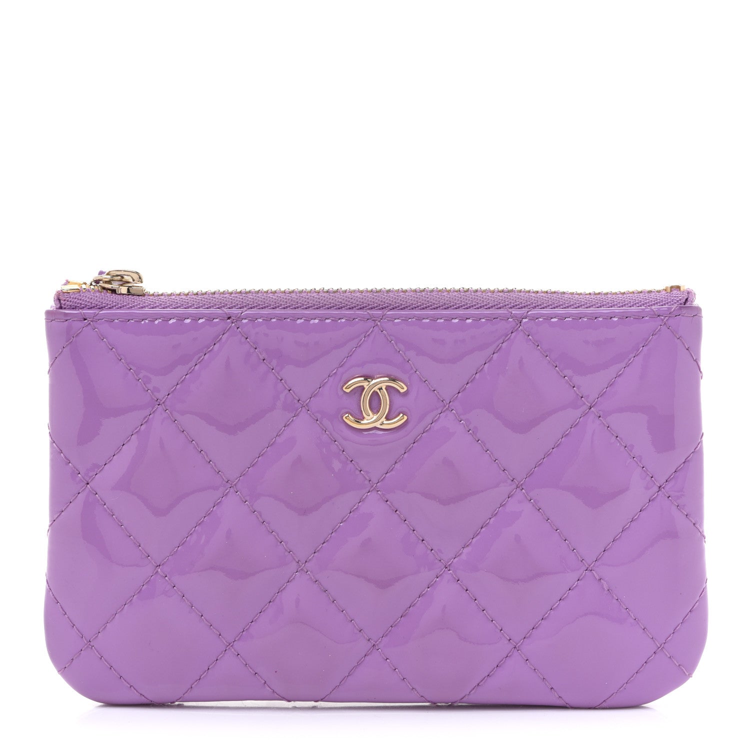 Chanel Patent Quilted Small Cosmetic Case Purple 1 of 9