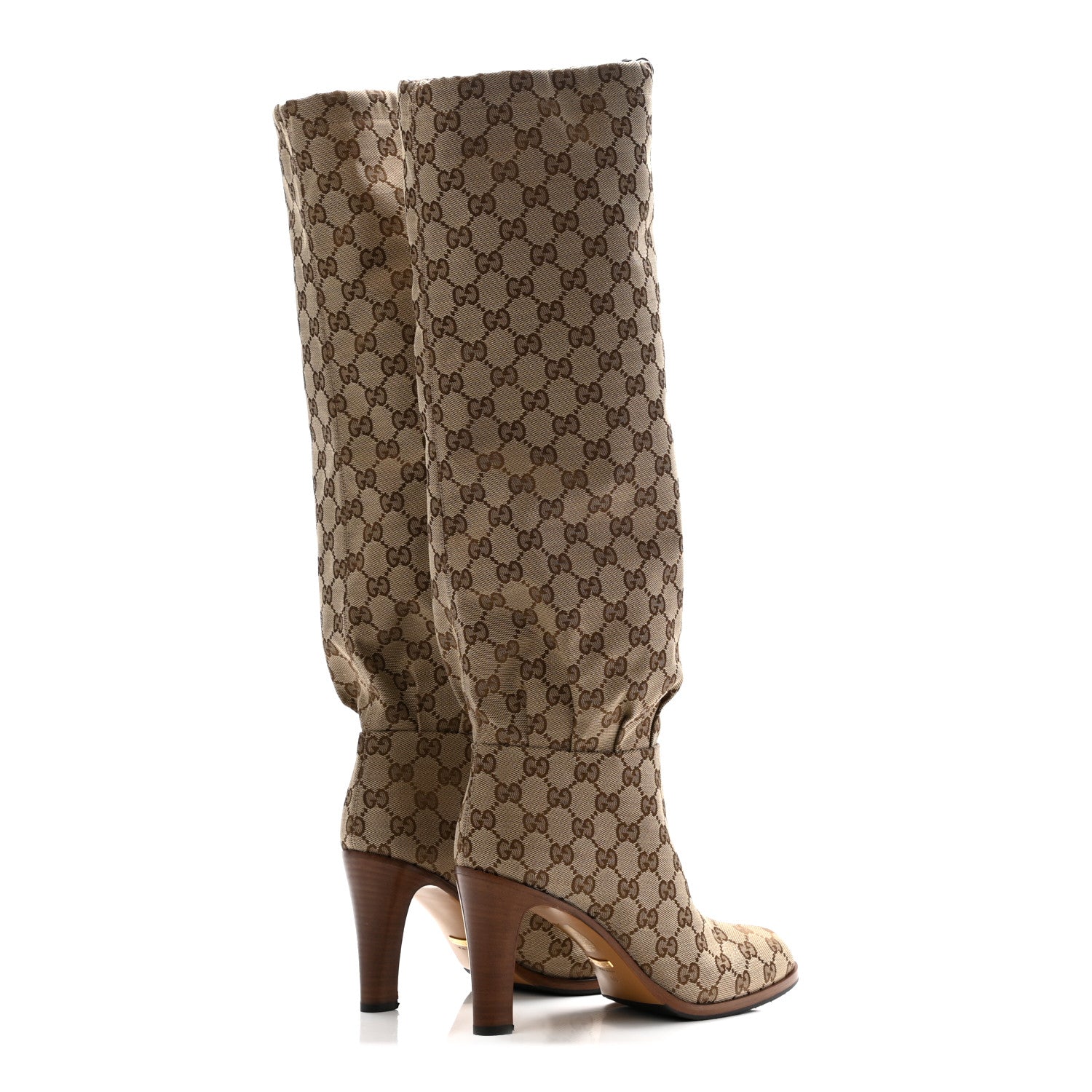 Gucci Monogram Malaga Kid Lisa Mid Heel Boots 40 Beige Ebony 4 of 9