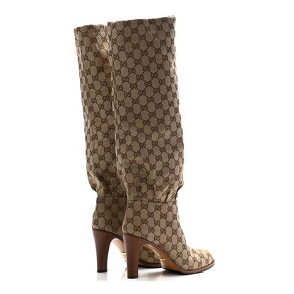 Gucci Monogram Malaga Kid Lisa Mid Heel Boots 40 Beige Ebony 4 of 9