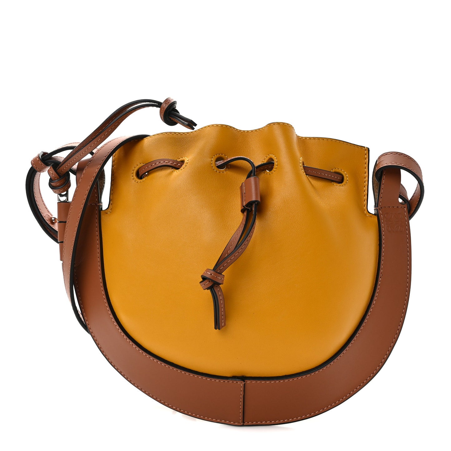 Nappa Colorblock Horseshoe Bag Yellow Tan