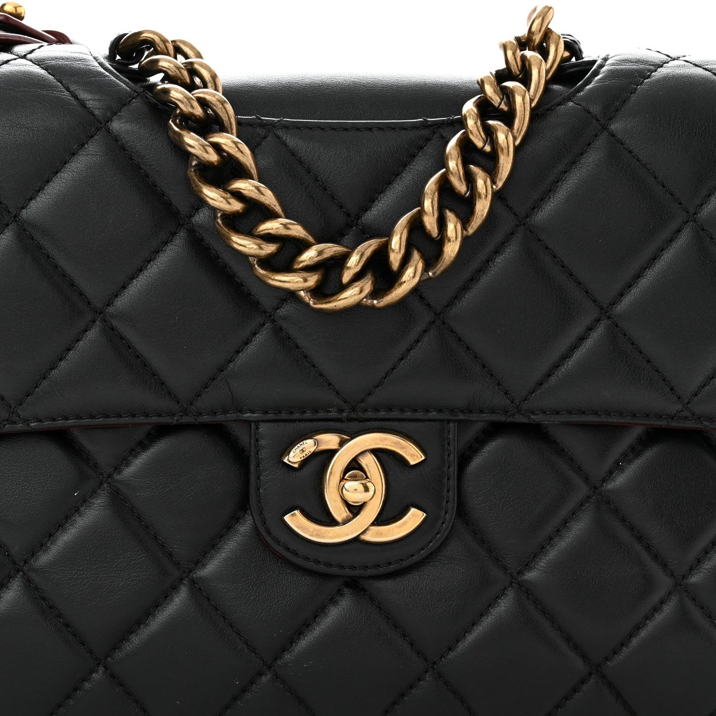 Calfskin Quilted Large Perfect Edge Flap Black
