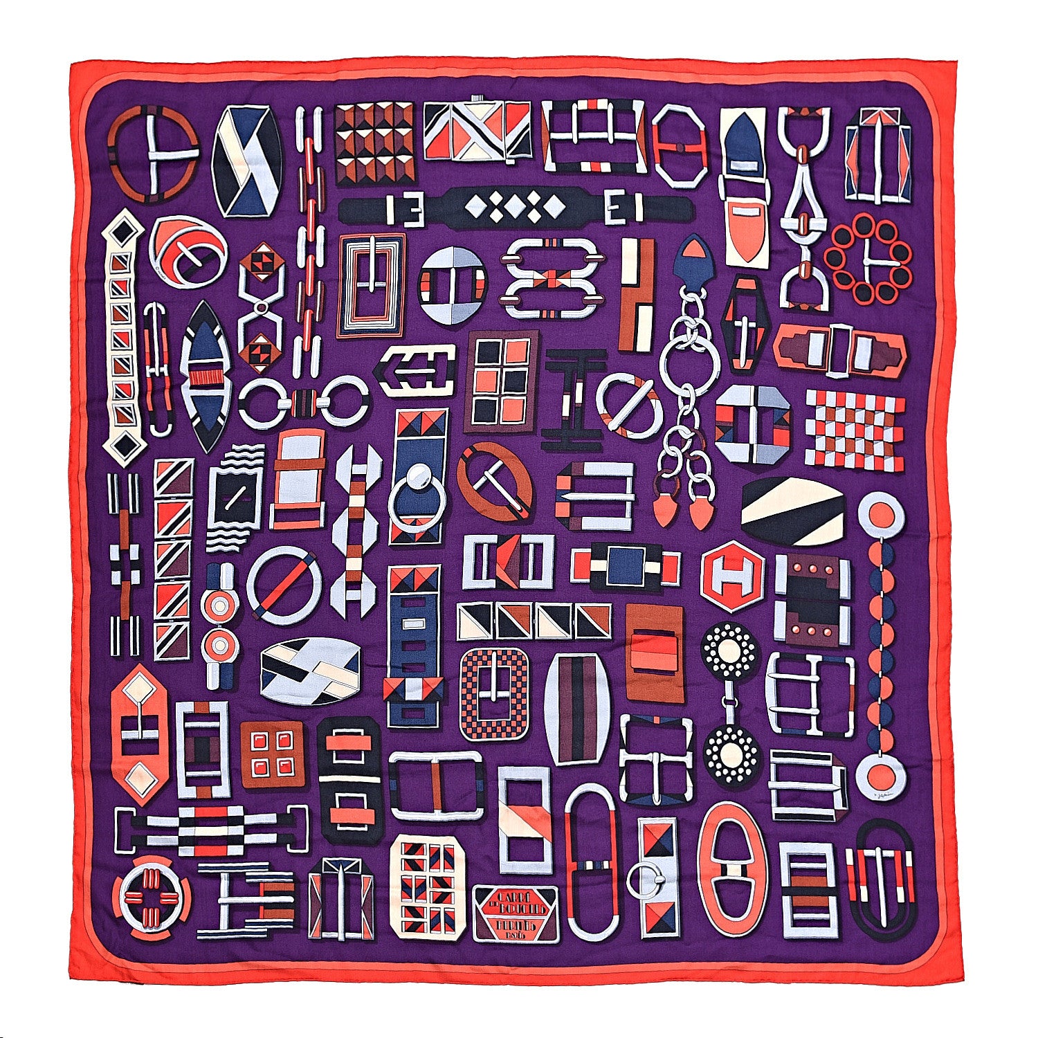 Hermes Cashmere Silk Carre En Boucles Shawl 140 Violet Corail Gris 1 of 5